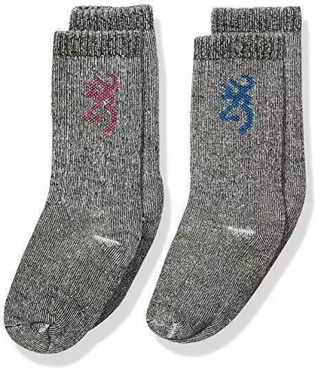 (2) Pair Browning Youth Gray Wool Blend Crew Socks Small 6-1 1/2 Brand New Pack