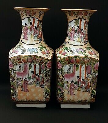 Pair of beautiful antique Chinese square vases late 18th / early 19th ART ASIE