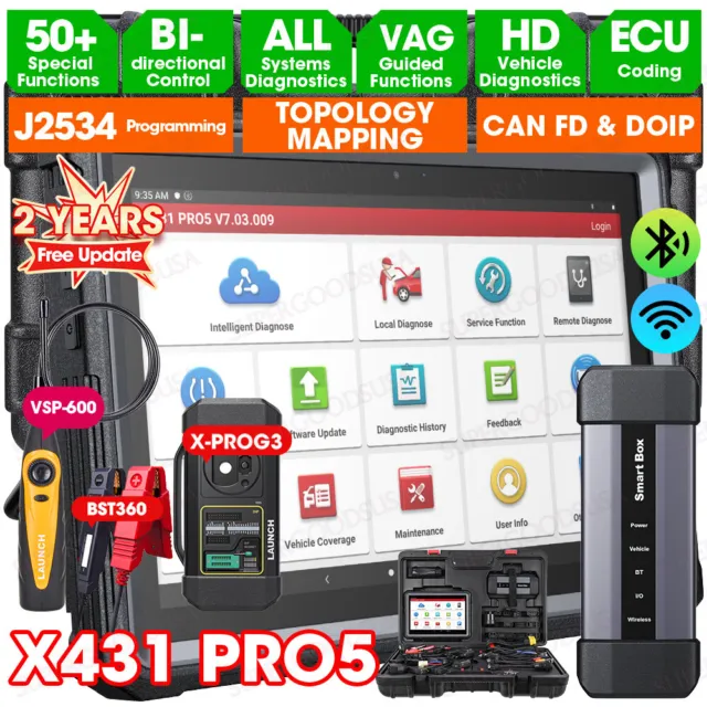 LAUNCH X431 PRO 5 IMMO Elite Car Diagnostic Scanner J2534 Programming Key Coding