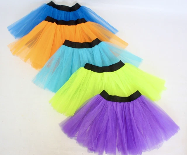 Gonna tutu anni '80 tripla rete sottoveste viola arancione verde blu adulto UK 6-12