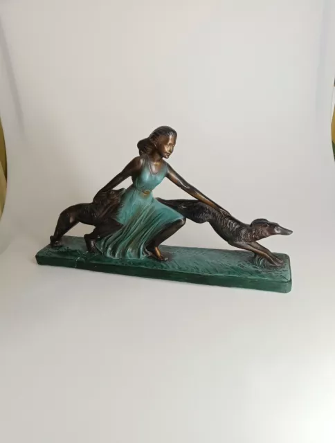 Art Deco Figur Skulptur Frau Hund MERLINI 546 Jugendstil 20er Jahre