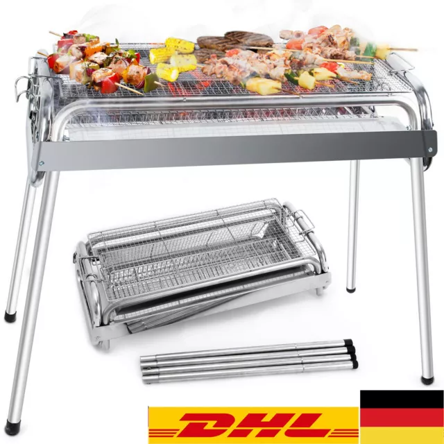 BBQ Holzkohlegrill Klappgrill Standgrill Tragbar Camping Grill Edelstahl