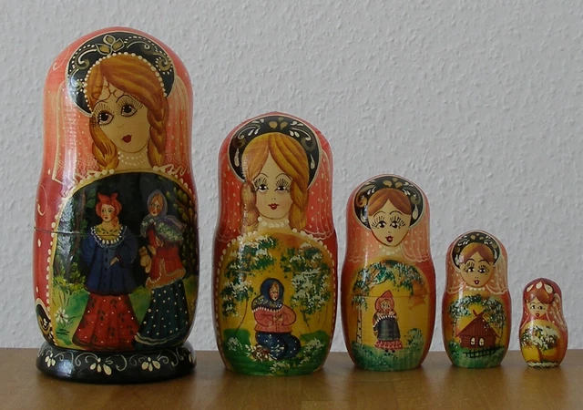 Matroschka! Russische Matrjoschka! Babuschka!5 Puppen. HANDGEMALT&SIGNIERT 18 cm 3