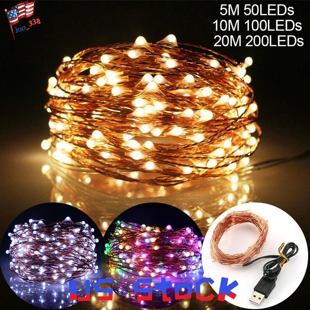 5-20M LED String Fairy Light Copper Wire USB Plug In Micro Rice Christmas Party