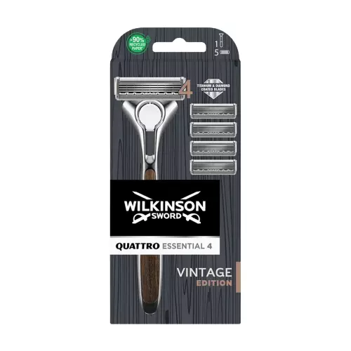 Wilkinson Sword Quattro Essential 4 Vintage Rasierer+5 Ersatzklingen NEU/OVP