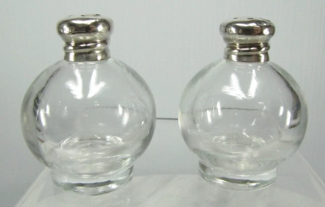 SALT  & PEPPER SHAKER SET  Sterling Silver Cap on Glass Jar  VINTAGE  ORB GLOBE