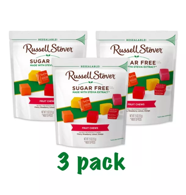 RUSSELL STOVER Sugar Free Fruit Chews, 7.5 oz. Bag / 3 Pack