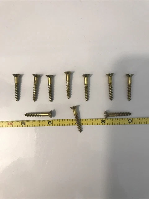 Vintage #7 x 1" Solid Brass Slotted Flat-Head Wood Screw Lot of 10 USA