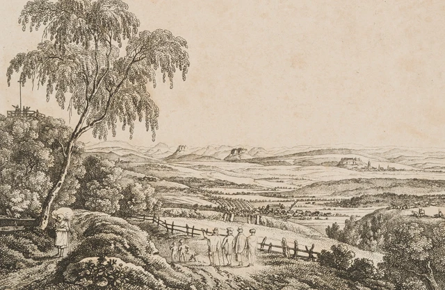 L. RICHTER (1803-1884), landscape panorama with the Borsberg, 1820, wheel.