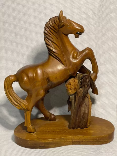 VINTAGE Mid-Century Argentine Hand Carved Wooden Stallion Rearing Horse