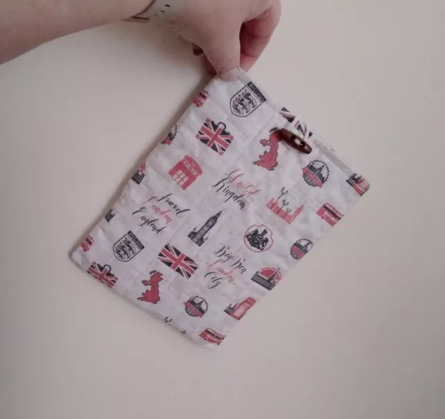 LONDON BIG BEN Quilted Kindle eBook Pouch -Cotton Lined Padded Sleeve Case 6x8in