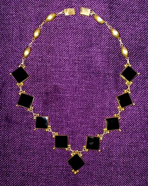 Vintage Silver & Black Onyx Necklace Mexico - Fred Davis Estate Collection