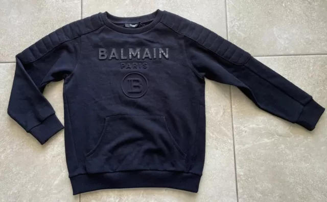 NWOT Kids’s BALMAIN Paris Black Cotton Raised Logo Long Sleeve  Sweatshirt 10