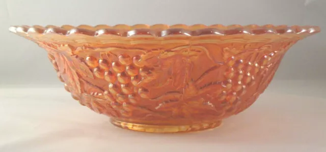 Marigold Carnival Glass 10" Bowl Grapes Cable Rubigold IMPERIAL Serving Bow VTG