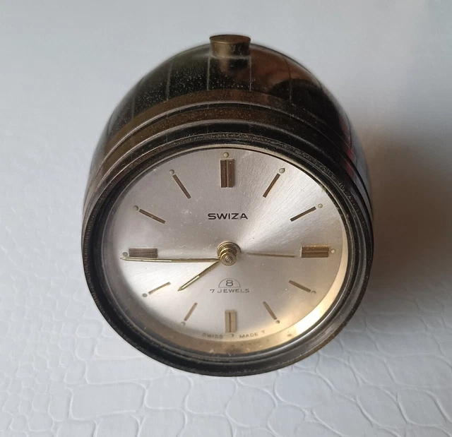 SWIZA, Orologio Sveglia Da Tavolo 8 Days A forma di barile In ottone Vintage '60