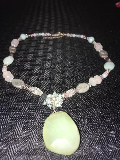 Nouveau collier serpentin jade, quartz rose et argent. Courage émotionnel 3