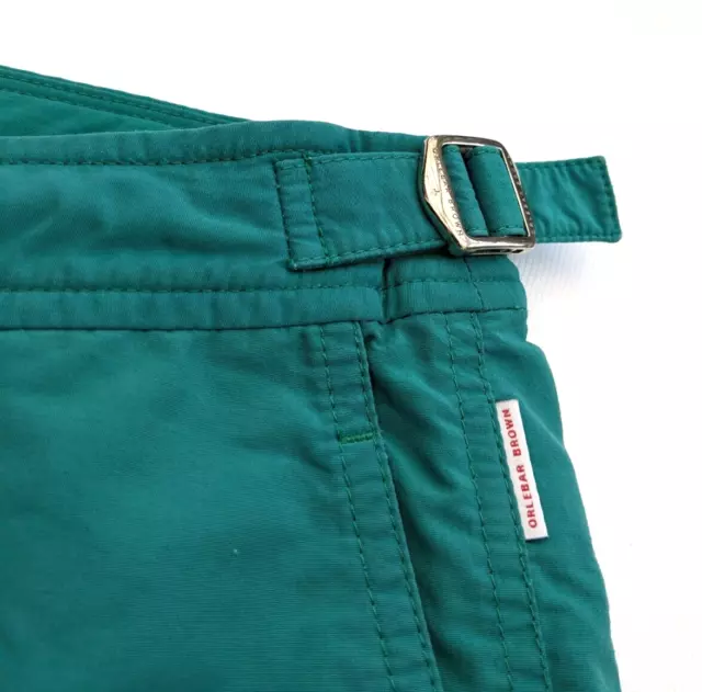 Pantalones cortos de baño Orlebar marrón para hombre 34 verdes OB baúles clásicos bulldog con cremallera bolsillo