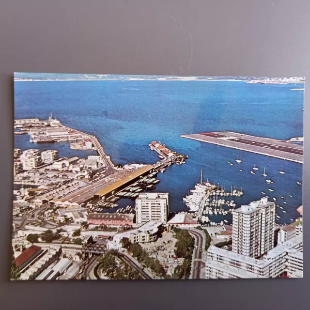 Postcard Gibraltar Air View part of Airstrip, Nort Port Area and Town and Marina