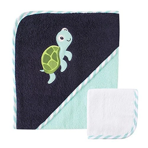 Luvable Friends Unisex Baby Cotton Hooded Towel and Washcloth Turtle One Size...