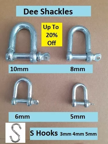 D SHACKLE DEE - S Hooks - Chain Fittings - Zinc Plated Steel -  5mm 6mm 8mm 10mm