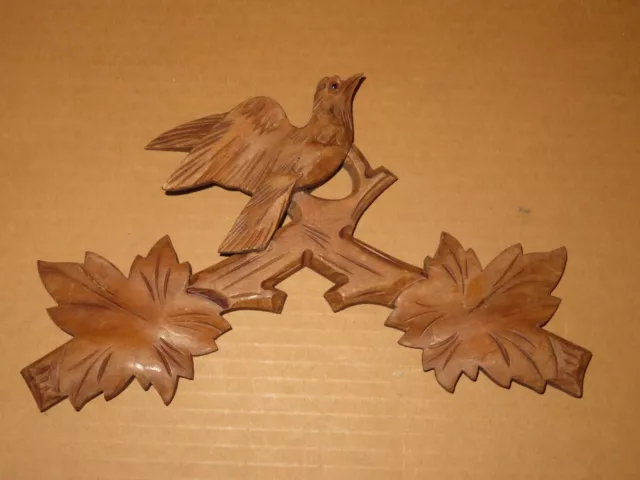 Vintage Wood Cuckoo Clock Parts Top Topper Leaves Bird 11" #2j