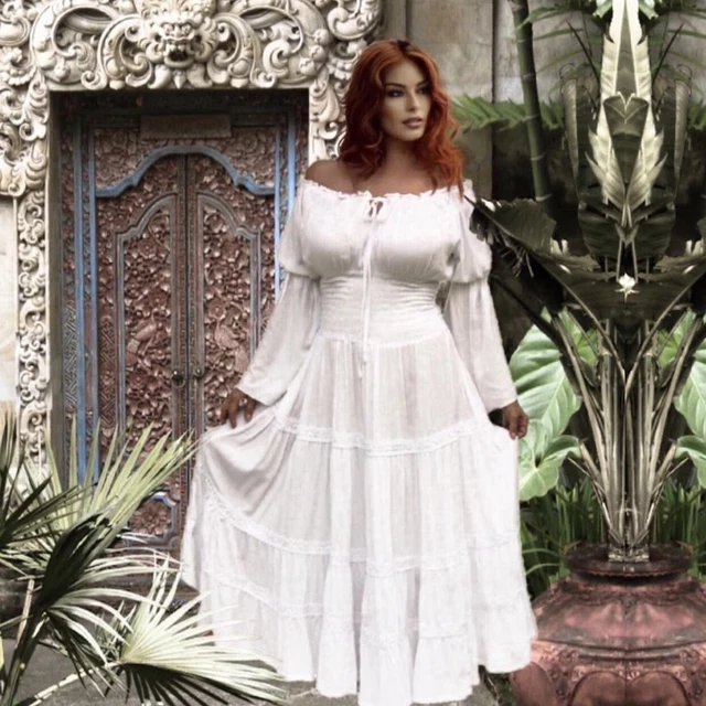 Bohemian Dress Maxi, Fancy Trim Detail, Mexican Peasant Style, R5242 All Size