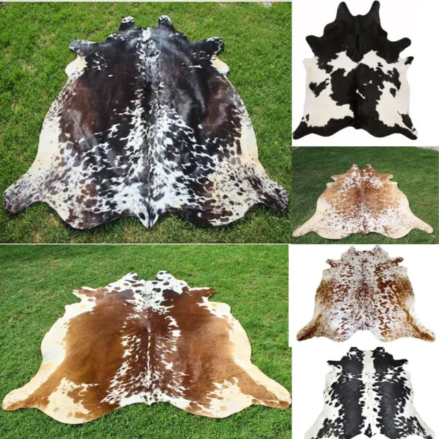 New Large 100% Cowhide Leather Rugs Tricolor Cow Hide Skin Carpet Area 18-35Sqft