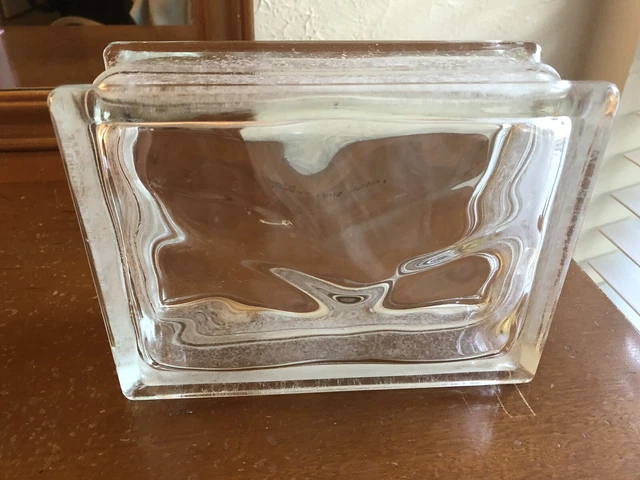 Vintage Architectural WAVED Glass Building Block Reclaimed Rectangle  7" wide