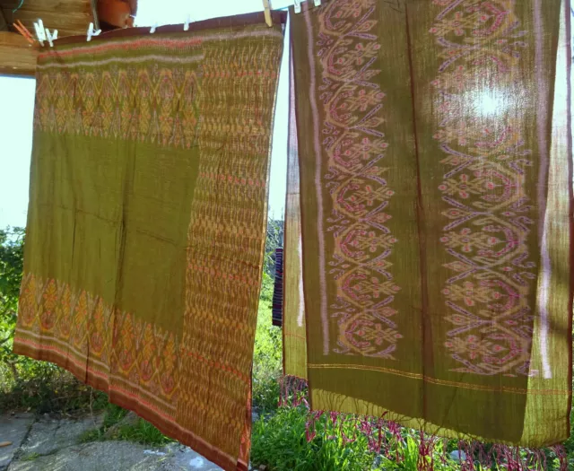 Sarong tailandese tessuto a mano seta tessuto vintage circa 1970 Thailandia -