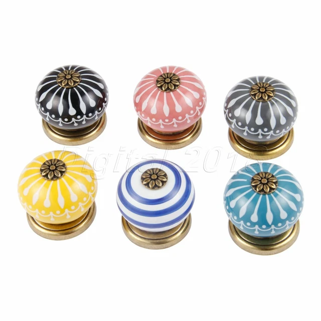 European Style Kitchen Drawer Knobs Round Ceramic Cabinet Dresser Pull Handles
