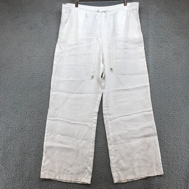 Vince Camuto Linen Pants Womens Large White Wide Leg Drawstring Lightweight