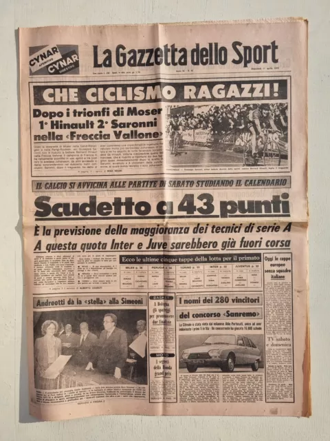 Gazzetta Dello Sport 11 Aprile 1979 Hinault Vince Freccia Vallone - Sara Simeoni