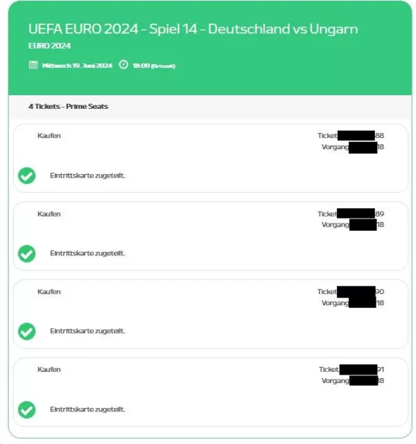 UEFA Euro 2024 Tickets (Prime Seats) 2x Deutschland vs. Ungarn