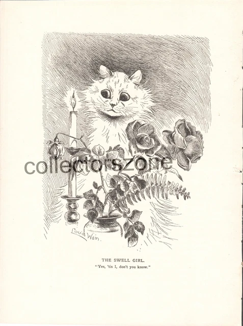 Louis Wain Book Print Cat The Swell Girl Taken from 1910 book 9 x 7 inch