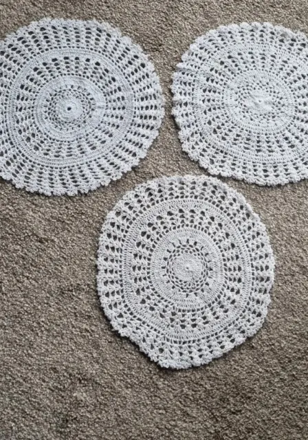 Round handmade Cotton Crochet Lace Doily Placemat approx. 30cms or 12" × 3