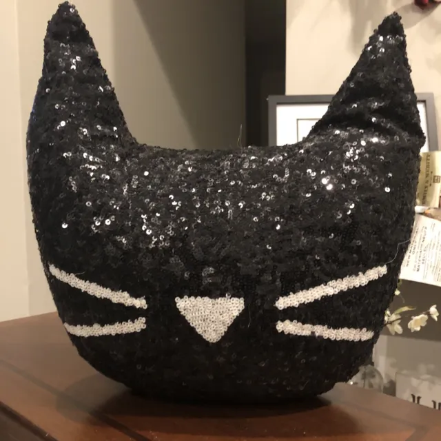 Almohada de lentejuelas para gato Emily & Meritt Pottery Barn negra 16"" X 16