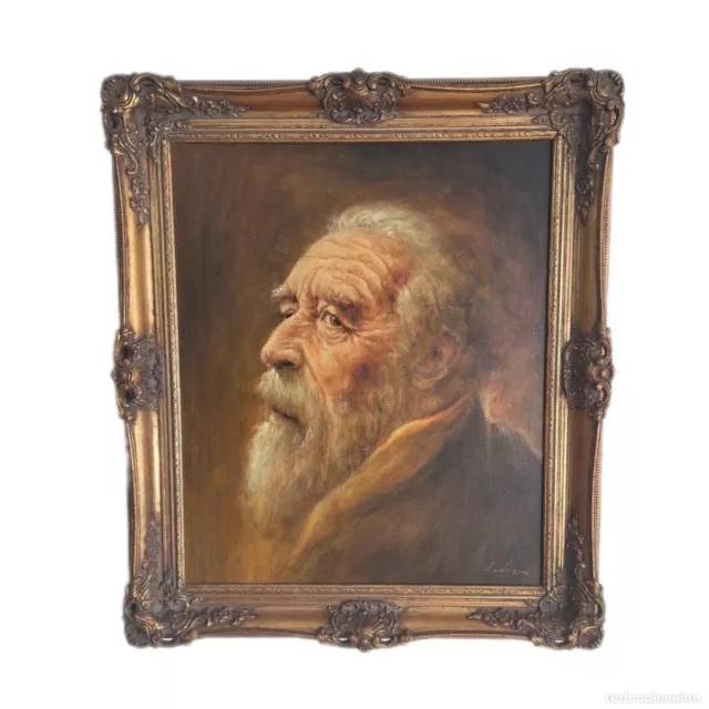 Oleo Sobre Lienzo. Escuela Holandesa Ppio. 1900. Firmado. Retrato Anciano. Maest