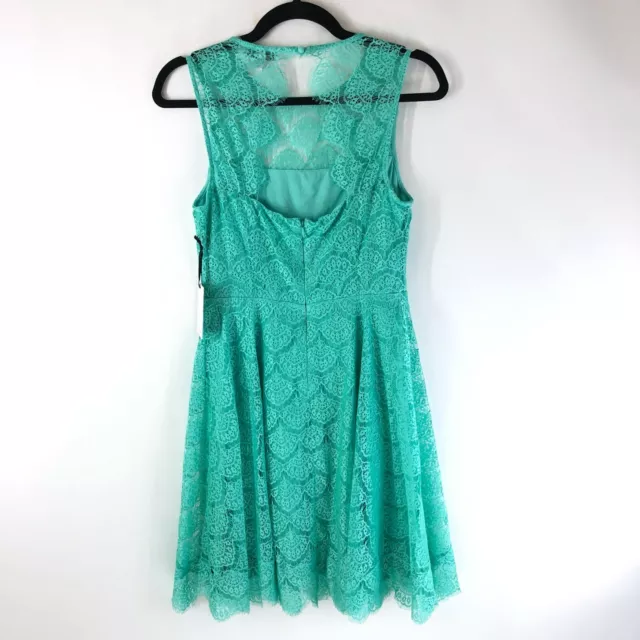 Kensie Dress A Line Sleeveless Lace Overlay Open Back Aqua Green Size 4 2