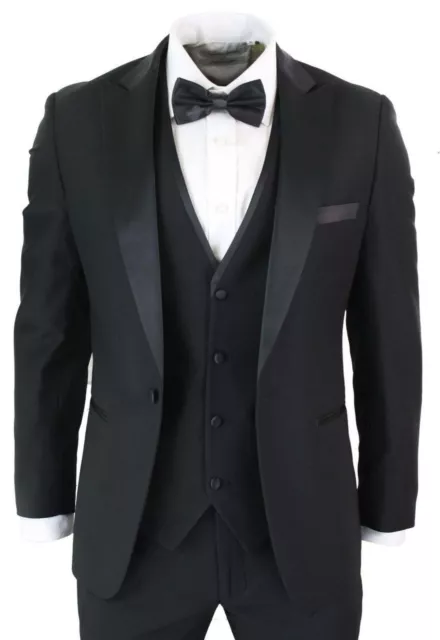 Hombre Negra Trajes Boda Padrinos de Informal Cena Fiesta (Abrigo + Chaleco+