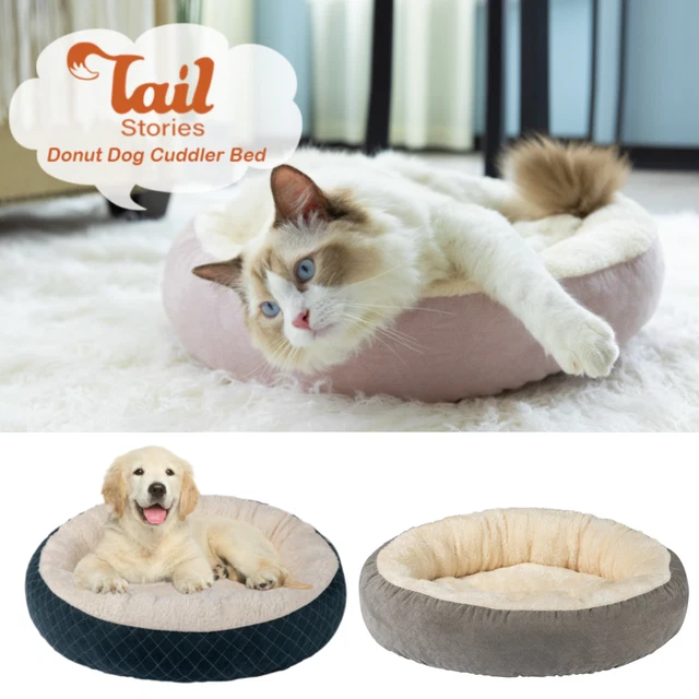 Donut Plush Dog Cat Pet Bed Fluffy Soft Warm Calming Bed Sleeping Kennel Nest