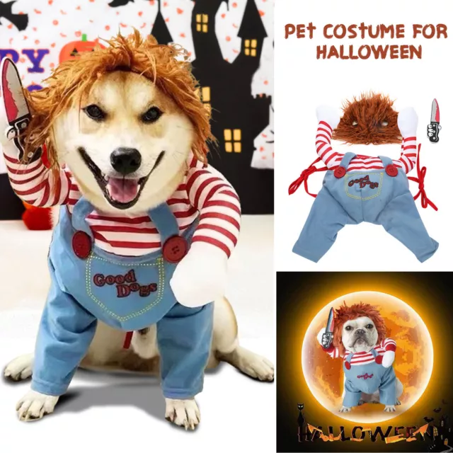 AU Halloween Pets Dog Cat Fancy Costume Chucky Cosplay Poppy Dress Jumpsuits Set 3