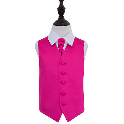 DQT Satin Plain Solid Hot Pink Boys Wedding Waistcoat & Cravat Set