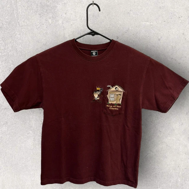 Taz 1998 Warner Bros King of the Castle Embroidered Pocket Graphic T Shirt Small