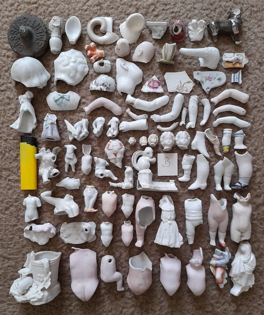 B - XXXL Bodenfund antike Porzellan Teile 1180 Gramm Torsos Figuren Brüche Köpfe