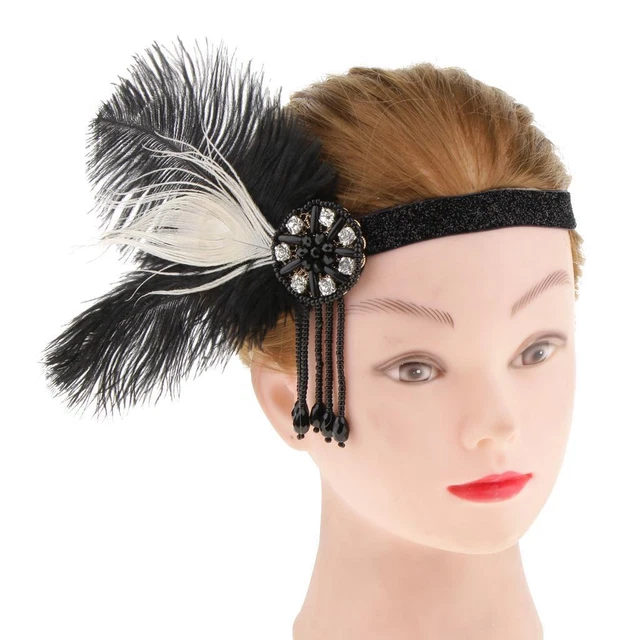 1920s Lady  Feather Crystal Tassel Headband Headwear  Accessories