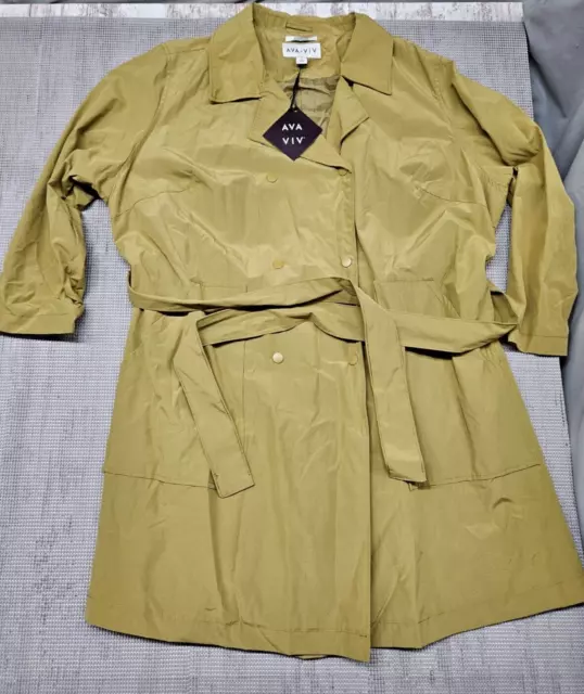 Ava & Viv Women's Plus Size Tie Front Rain Coat Water Resistant Jacket 2X Green