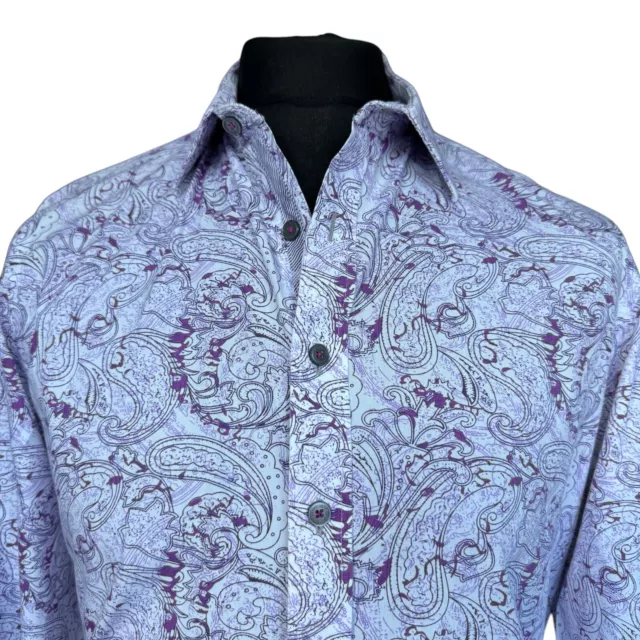 JEFF BANKS Shirt Mens 15.5 Fits as MEDIUM White with Purple Paisley Design