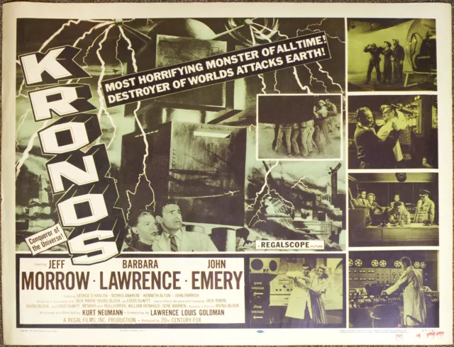 Kronos Original 1957 Half Sheet 22" x 28" Movie Poster Excellent Condition!