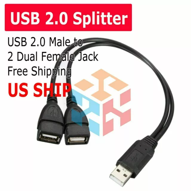 USB 2.0A mâle vers double USB femelle Jack Y Splitter Hub adaptateur Lot F8