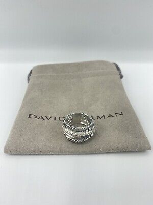 David Yurman Sterling Silver 925 Crossover Wide Ring with Pave Diamonds Size 8